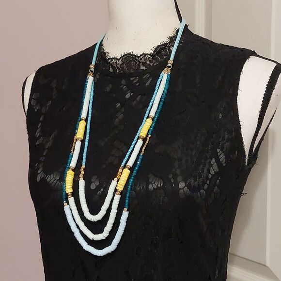 C1946 Heishi Beads Multilayered Color Pop Statement Necklace - Picture 2 of 6